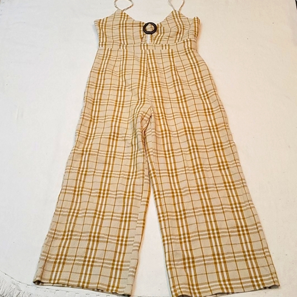 Gilli romper jumper suit plaid cream tan yellow
